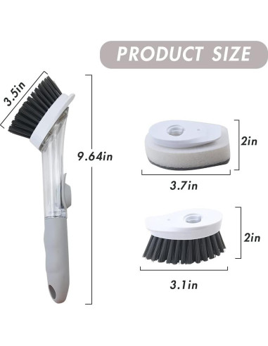 Cepillo de Platos Cenbee con Dispensador de Jabón y 4 Cabezas