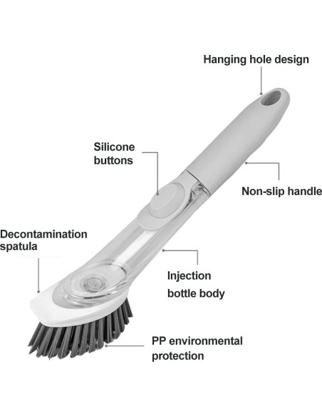 Cepillo de Platos Cenbee con Dispensador de Jabón y 4 Cabezas