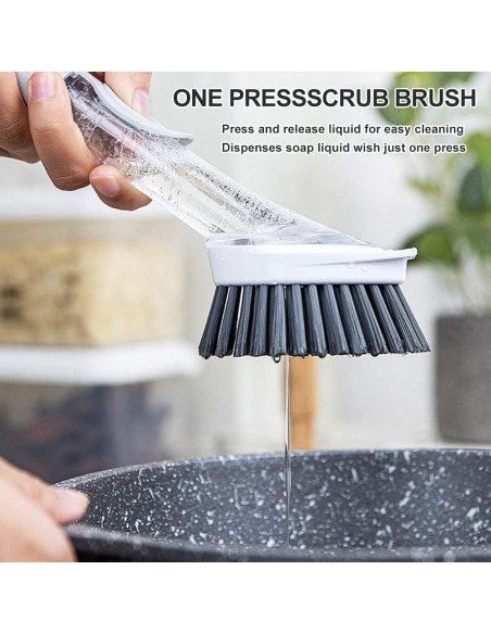 Cepillo de Platos Cenbee con Dispensador de Jabón y 4 Cabezas