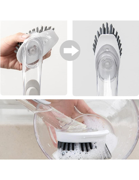 Cepillo de Platos Cenbee con Dispensador de Jabón y 4 Cabezas