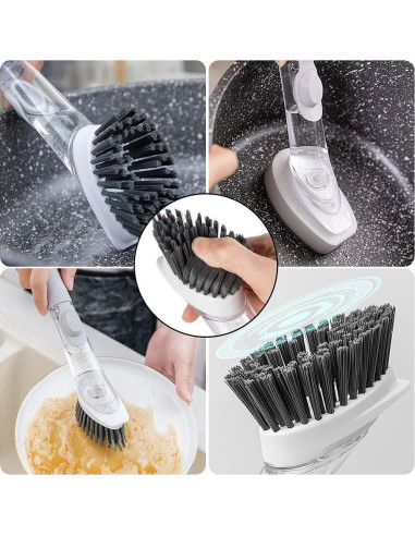 Cepillo de Platos Cenbee con Dispensador de Jabón y 4 Cabezas