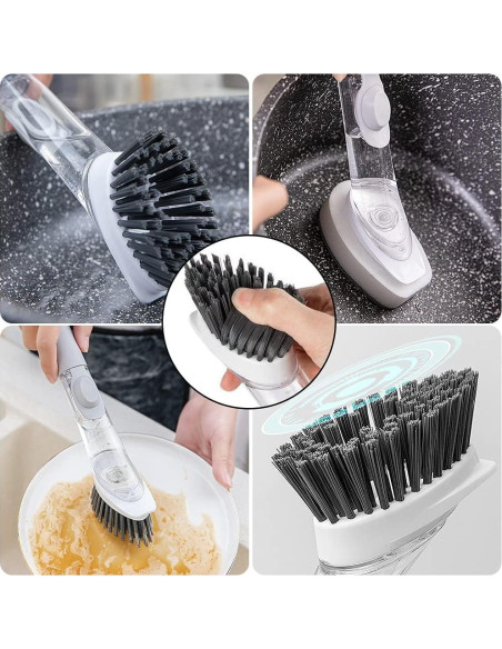Cepillo de Platos Cenbee con Dispensador de Jabón y 4 Cabezas