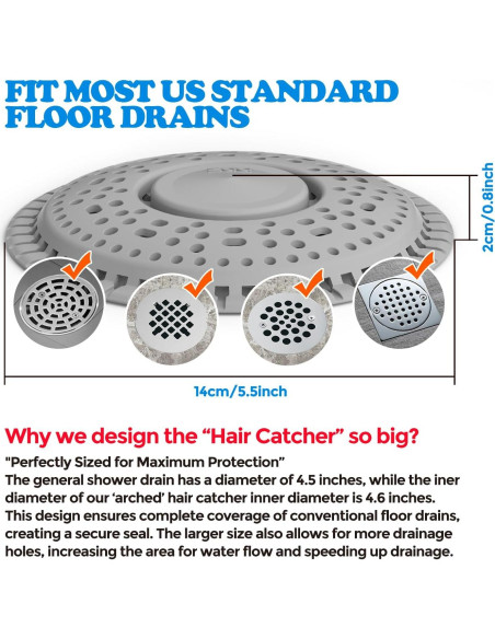 Captador de Cabello ZAA para Drenaje de Ducha Gris 14 cm