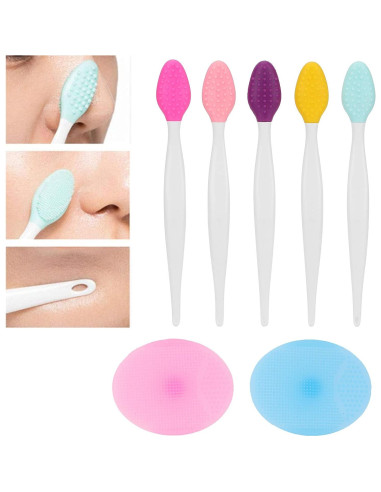Juego de Cepillos de Limpieza Facial Dioche - 5 Silicona + 2 Exfoliantes