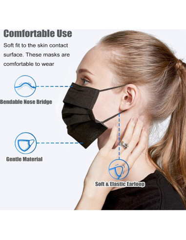 Mascarillas Desechables Negras LEMENT 100 Pcs 3 Capas