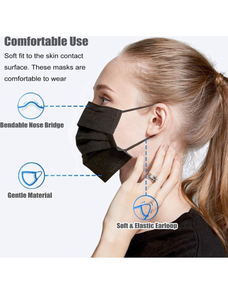 Mascarillas Desechables Negras LEMENT 100 Pcs 3 Capas