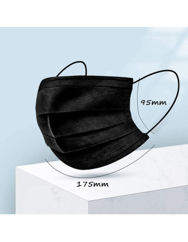 Mascarillas Desechables Negras LEMENT 100 Pcs 3 Capas