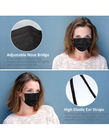 Mascarillas Desechables Negras LEMENT 100 Pcs 3 Capas