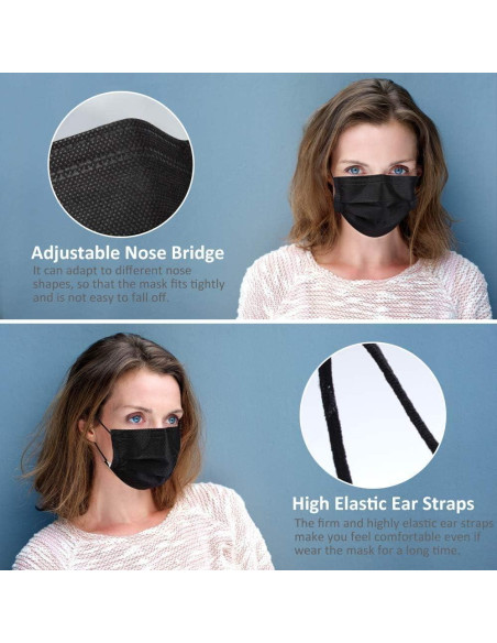 Mascarillas Desechables Negras LEMENT 100 Pcs 3 Capas