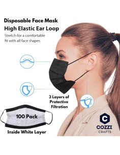 Mascarillas Negras Desechables 3 Capas Cozzi Crafts 100 Pk 2