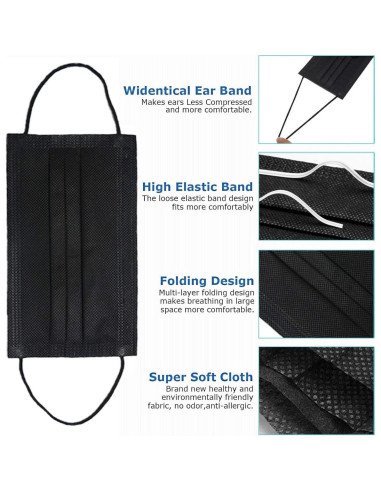 Paquete de 100 Mascarillas Desechables Negras DR.MOXA 3 Capas