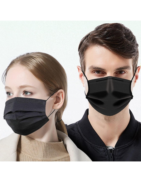 Paquete de 100 Mascarillas Desechables Negras DR.MOXA 3 Capas