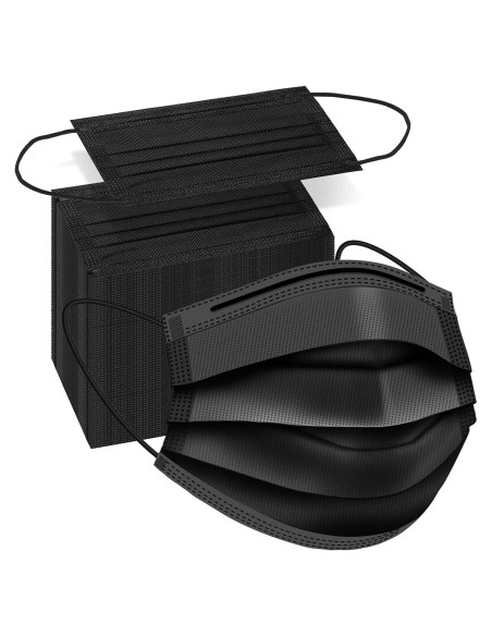 Paquete de 100 Mascarillas Desechables Negras 3 Capas HUNAN