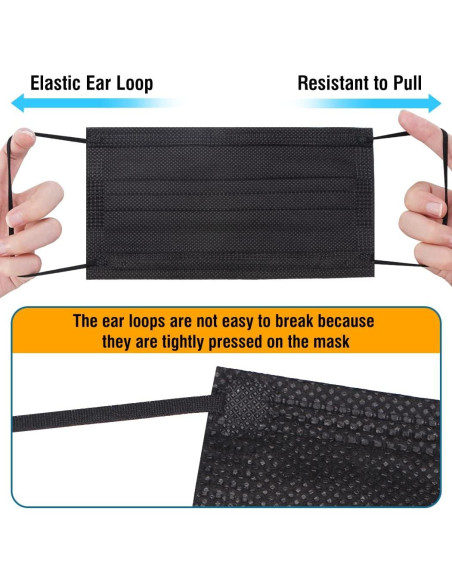 Paquete de 100 Mascarillas Desechables Negras 3 Capas HUNAN