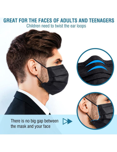 Paquete de 100 Mascarillas Desechables Negras 3 Capas HUNAN