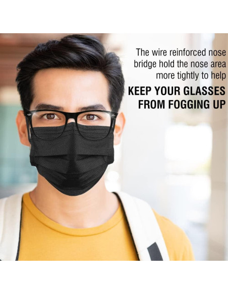 Paquete de 100 Mascarillas Desechables Negras 3 Capas HUNAN