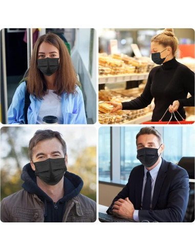 Paquete de 100 Mascarillas Desechables Negras 3 Capas HUNAN