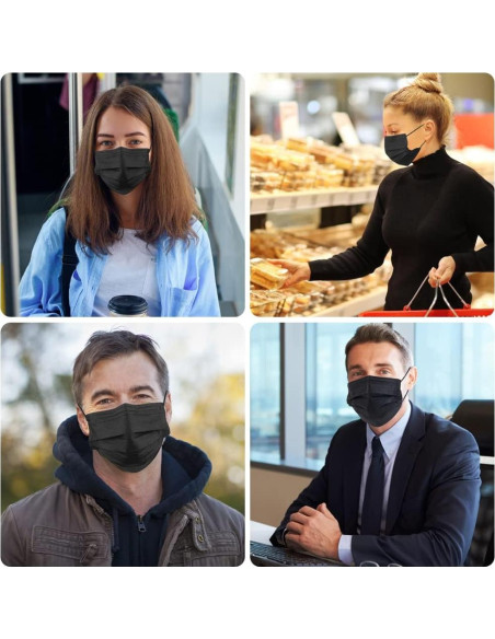 Paquete de 100 Mascarillas Desechables Negras 3 Capas HUNAN