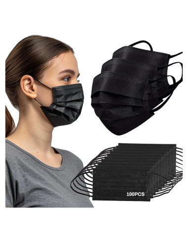 Mascarillas Desechables Negras 3 Capas MAQIHAN 100 Pcs