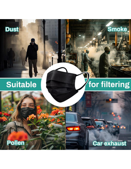 Mascarillas Desechables Negras 3 Capas MAQIHAN 100 Pcs