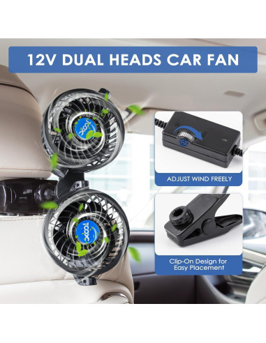 Ventilador de Coche Clip XOOL T605e 12V Doble Ajustable
