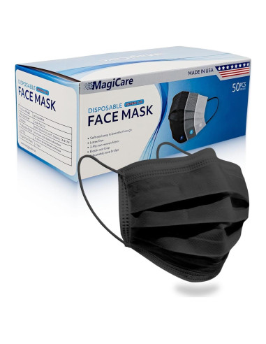 Mascarillas Desechables Negras MagiCare - 50 Unidades 3 Capas