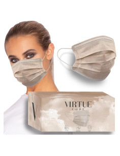 Mascarillas Desechables VIRTUE CODE 3 Capas 50 Unidades Beige