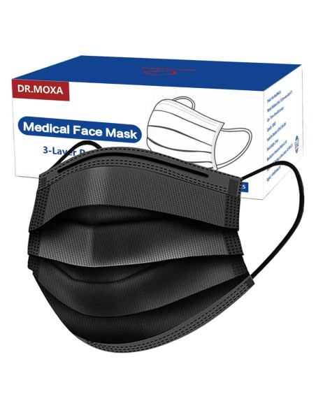 Paquete de 100 Mascarillas Desechables Negras DR.MOXA 3 Capas Paquete de 100 Mascarillas Desechables Negras DR.MOXA 3 Capas