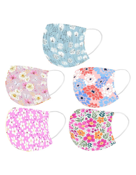 Cubierta Facial Desechable Floral 50 Pcs 3 Capas Adultos