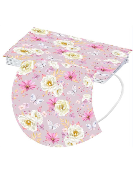 Cubierta Facial Desechable Floral 50 Pcs 3 Capas Adultos