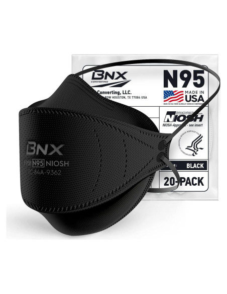 Máscara N95 BNX Certificada NIOSH 20-Pack - Negro