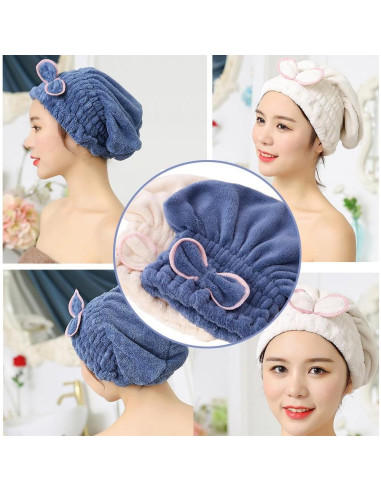 Gorras de Secado de Cabello Jseng Microfibra 2 Piezas Azul-Beige