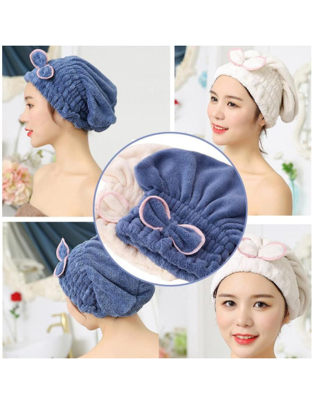 Gorras de Secado de Cabello Jseng Microfibra 2 Piezas Azul-Beige