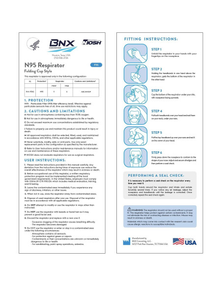 Máscara N95 BNX Certificada NIOSH 20-Pack - Negro