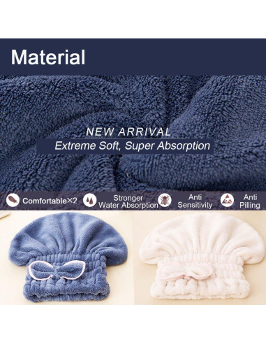 Gorras de Secado de Cabello Jseng Microfibra 2 Piezas Azul-Beige