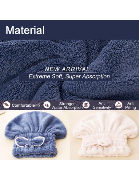 Gorras de Secado de Cabello Jseng Microfibra 2 Piezas Azul-Beige