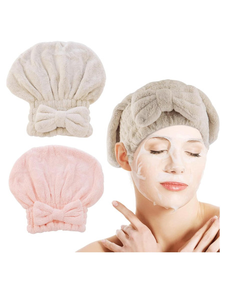 Paquete de 2 Gorras de Secado de Cabello AEVBSOY Microfibra