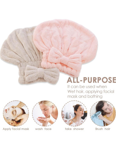 Paquete de 2 Gorras de Secado de Cabello AEVBSOY Microfibra