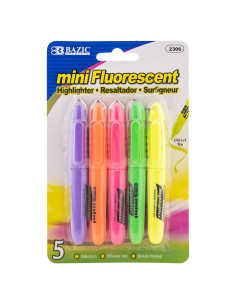 Mini Marcadores Fluorescentes BAZIC 5 Colores Punta Chisel