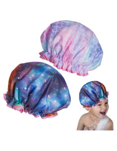 Gorro de Ducha Reutilizable Qeuly para Niños - 2 Piezas Galaxia y Sirena