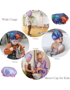 Gorro de Ducha Reutilizable Qeuly para Niños - 2 Piezas Galaxia y Sirena 2