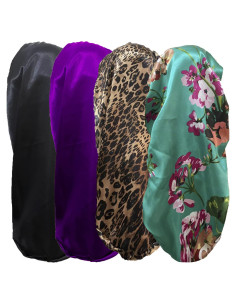 4 Bonetes de Satén para Mujeres - Gorro de Sueño Suave y Largo