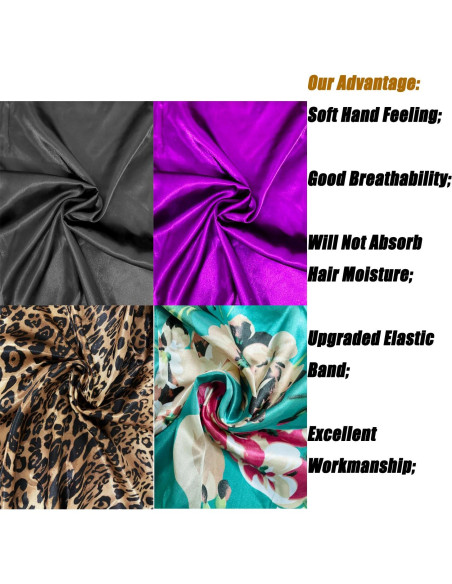 4 Bonetes de Satén para Mujeres - Gorro de Sueño Suave y Largo