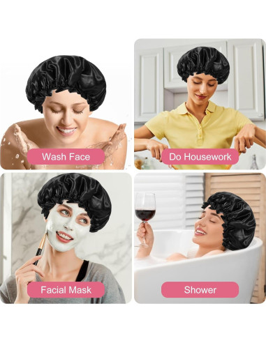 Gorro de Ducha Impermeable Reutilizable Abeillo Negro 32 cm