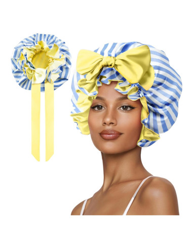 Bonete de Ducha de Satén Vettres para Mujeres Rayas Azules
