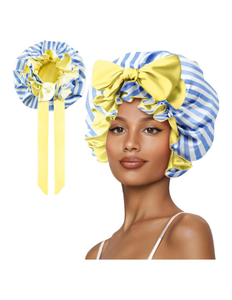Bonete de Ducha de Satén Vettres para Mujeres Rayas Azules