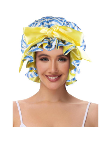 Bonete de Ducha de Satén Vettres para Mujeres Rayas Azules