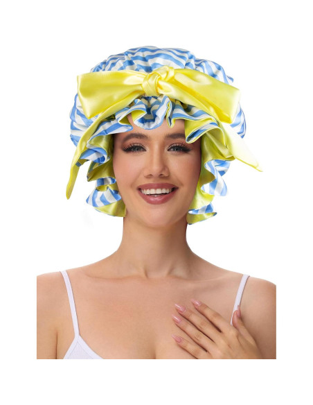 Bonete de Ducha de Satén Vettres para Mujeres Rayas Azules