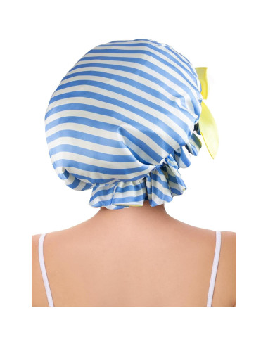 Bonete de Ducha de Satén Vettres para Mujeres Rayas Azules