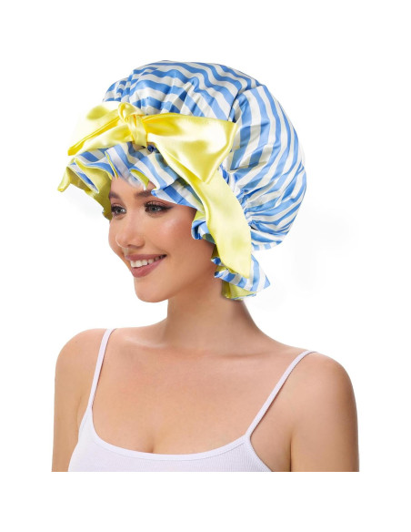 Bonete de Ducha de Satén Vettres para Mujeres Rayas Azules